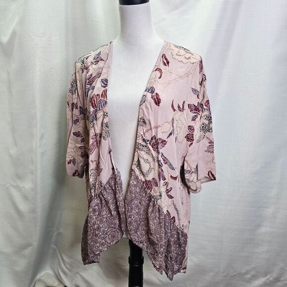 Knox Rose Dusty Pink Floral Open Front Kimono Size Medium - Picture 4 of 10